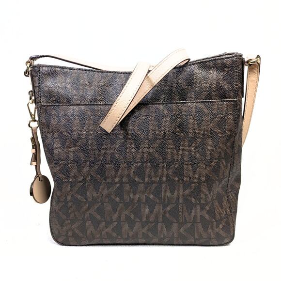 Michael Kors Large Logo Coated Canvas Jet Set Travel Messenger Crossbody Bag - Picture 3 of 6